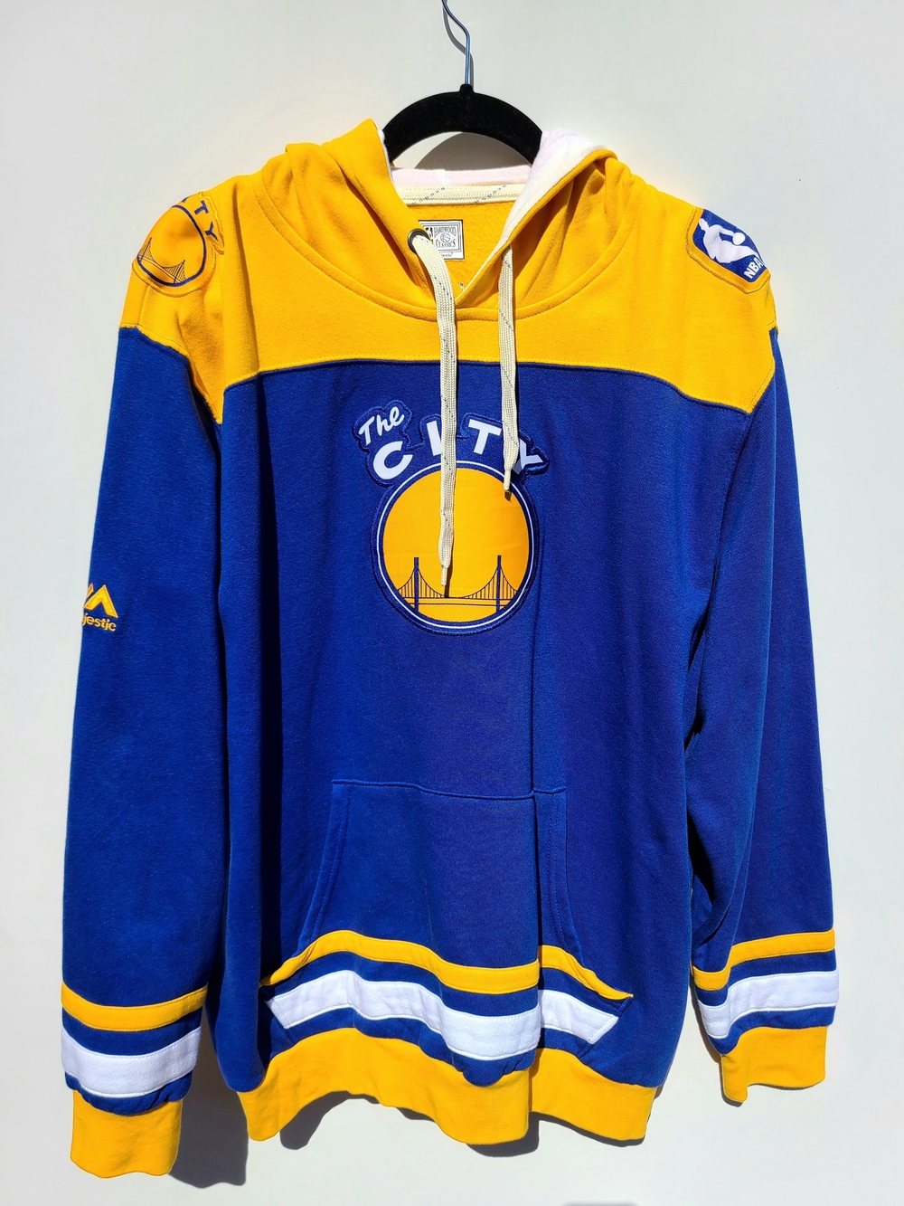 Majestic "The City" Hardwood Classics pullover hoodie - Blue/Yellow (Size L)